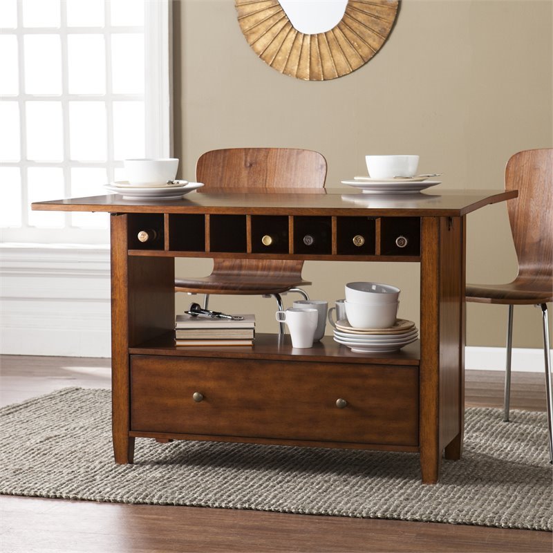 SEI Furniture Axford Convertible Console to Dining Table in Oak Saddle ...