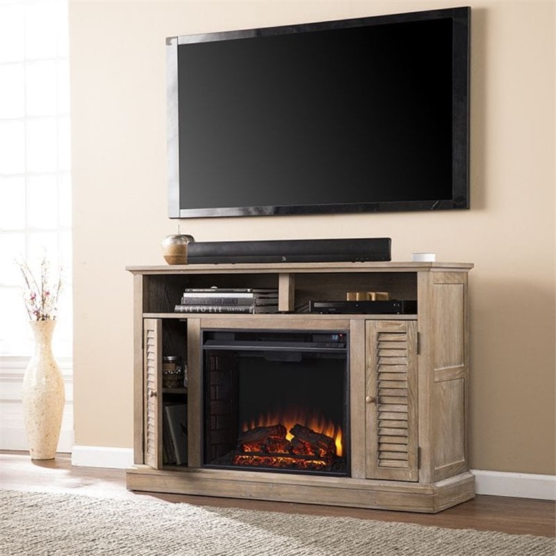 SEI Furniture Antebellum Electric Fireplace TV Stand in Burnt Oak