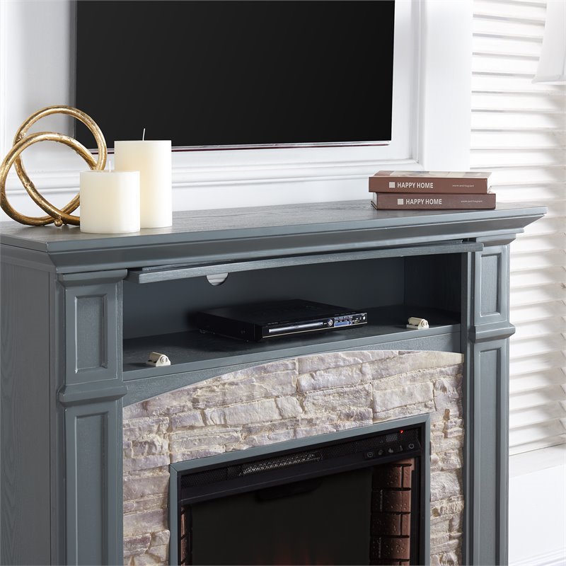 SEI Furniture Seneca Electric Fireplace TV Stand in Gray Weathered
