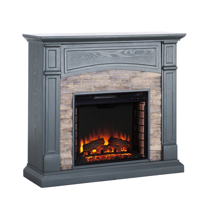 Southern Enterprises Seneca Electric Fireplace TV Stand in Gray