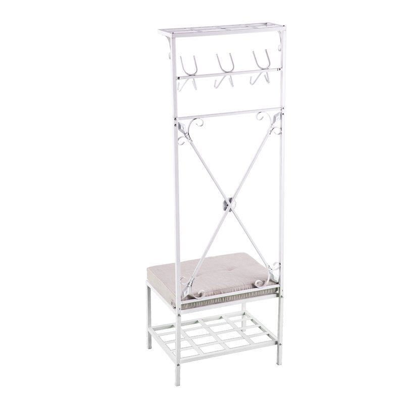 SEI Furniture Entryway Hall Tree in Distressed White