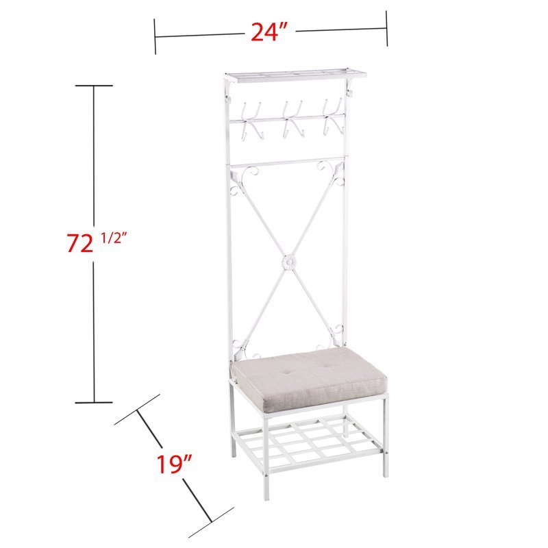 SEI Furniture Entryway Hall Tree in Distressed White