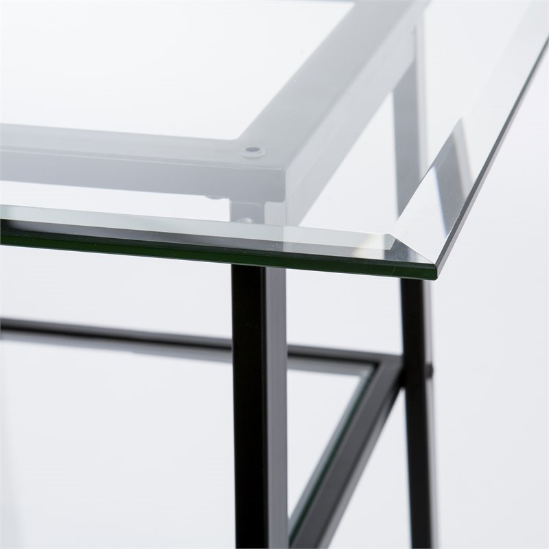 SEI Furniture Avery Glass Top Metal Writing Desk in Black