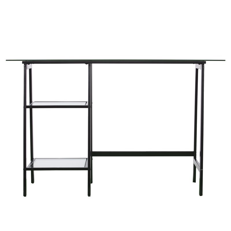 SEI Furniture Avery Glass Top Metal Writing Desk in Black