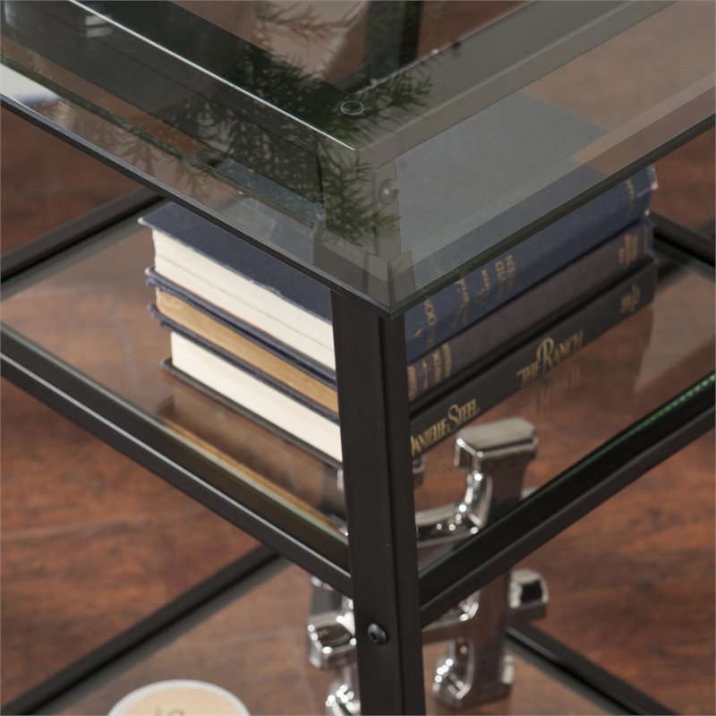 SEI Furniture Avery Glass Top Metal Writing Desk in Black