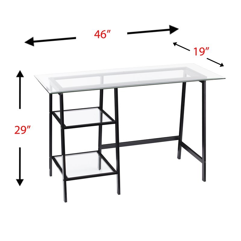 SEI Furniture Avery Glass Top Metal Writing Desk in Black