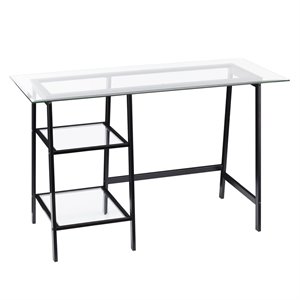 SEI Furniture Avery Glass Top Metal Writing Desk in Black