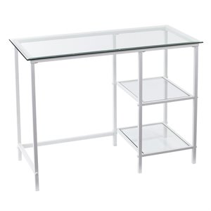 sei furniture layton contemporary glass top metal student desk in white