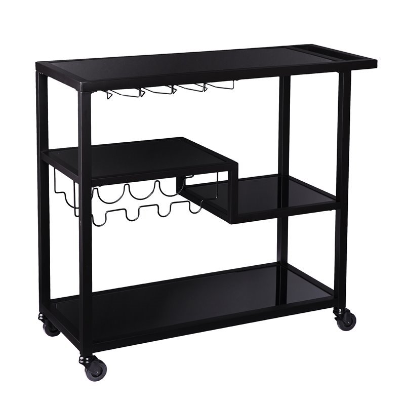 Holly and Martin Zephs Contemporary Bar Cart in Black with Smoked Mirror
