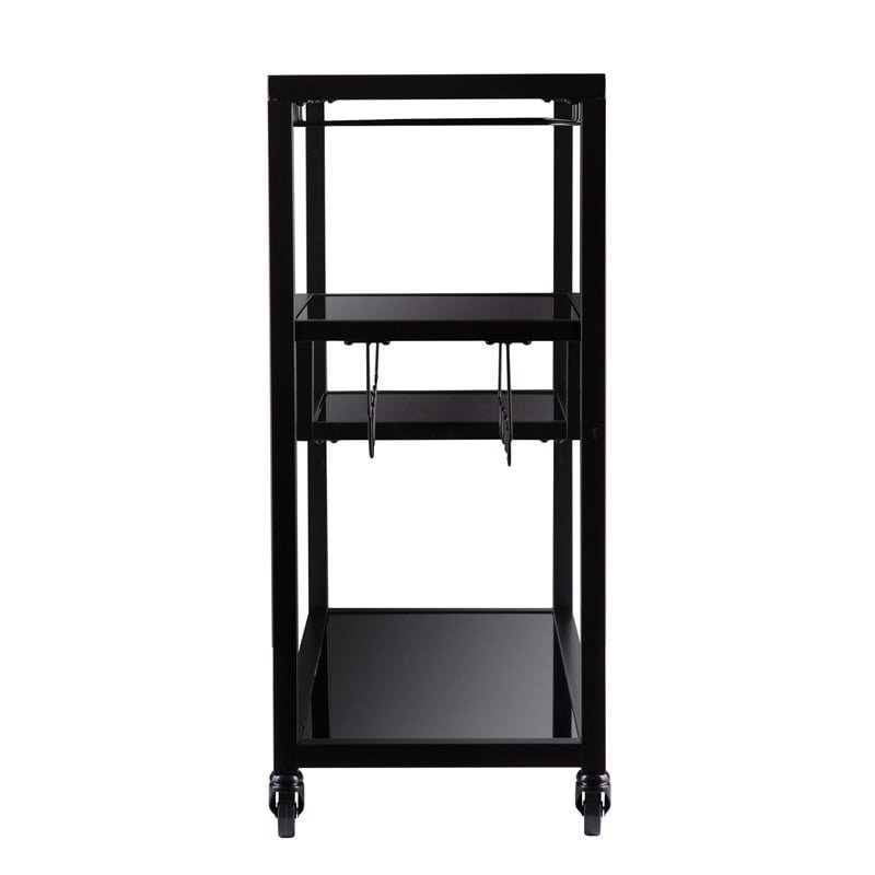 Holly and Martin Zephs Contemporary Bar Cart in Black with Smoked Mirror