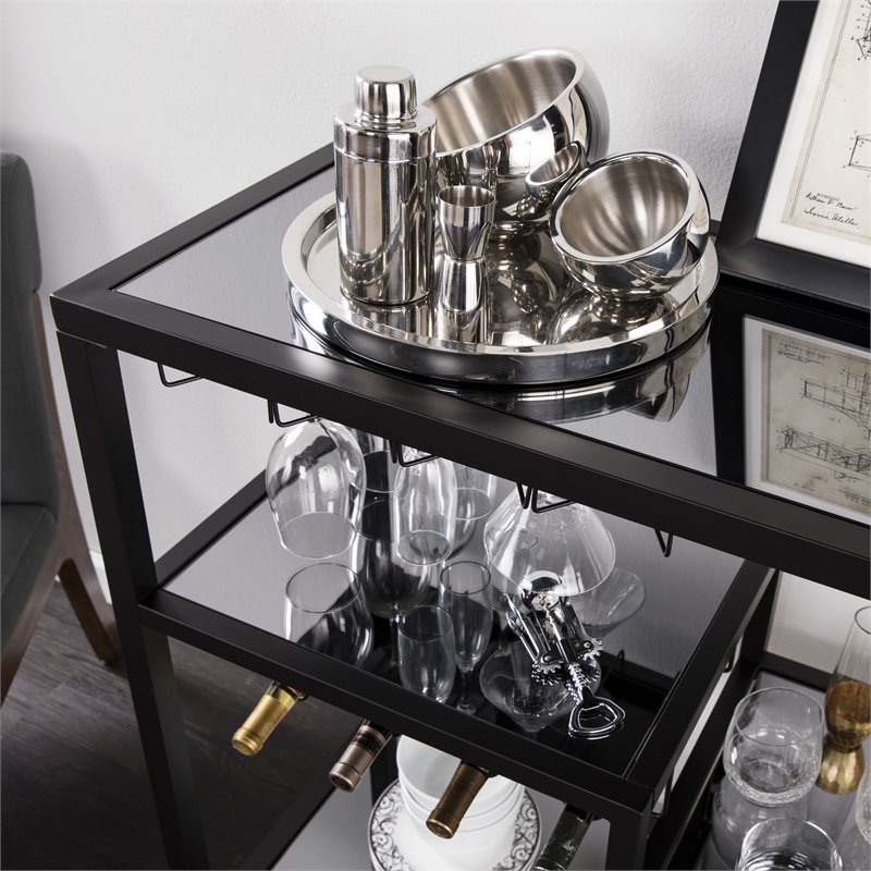 Holly and Martin Zephs Contemporary Bar Cart in Black with Smoked Mirror