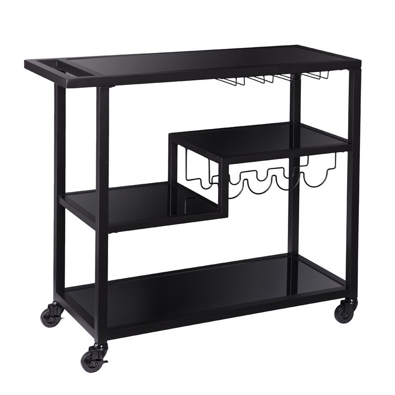 Holly and Martin Zephs Contemporary Bar Cart in Black with Smoked Mirror