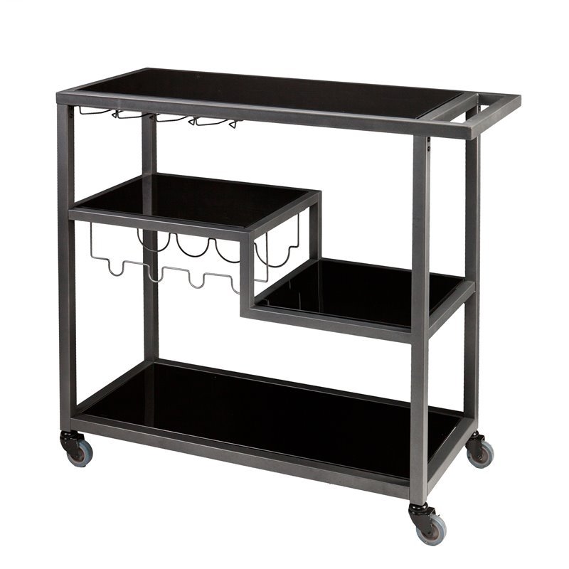 Holly and Martin Zephs Contemporary Bar Cart in Black with Smoked Mirror