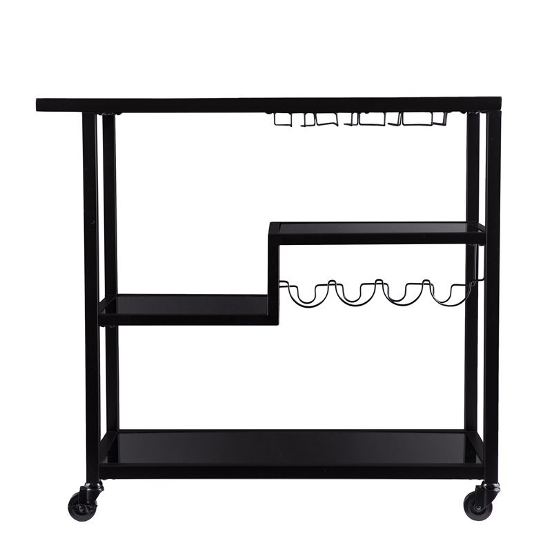 Holly and Martin Zephs Contemporary Bar Cart in Black with Smoked Mirror