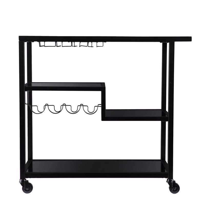 Holly and Martin Zephs Contemporary Bar Cart in Black with Smoked Mirror