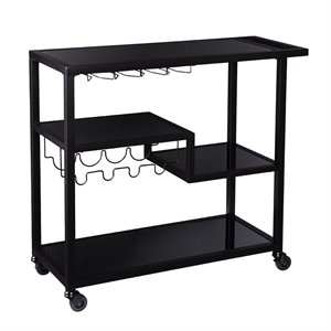 Holly and Martin Zephs Contemporary Bar Cart in Black with Smoked Mirror