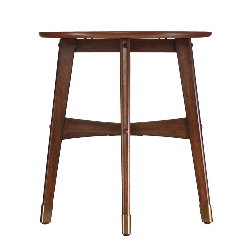 SEI Furniture Rhoda Mid Century Modern Round End Table in Dark Sienna