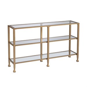 SEI Furniture Jaymes 2 Shelf Narrow Glass Top Console Table in Gold
