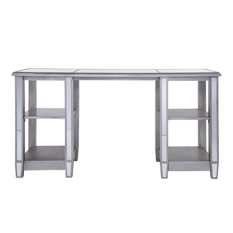 SEI Furniture Wedlyn Mirrored Writing Desk in Brushed Matte Silver