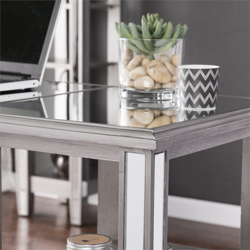 SEI Furniture Wedlyn Mirrored Writing Desk in Brushed Matte Silver