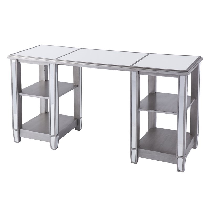 Southern Enterprises Wedlyn Mirrored Writing Desk In Brushed Matte Silver Ho9383