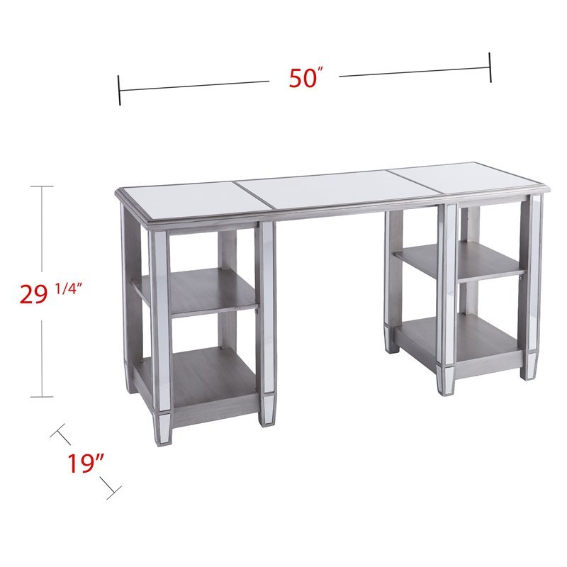 SEI Furniture Wedlyn Mirrored Writing Desk in Brushed Matte Silver