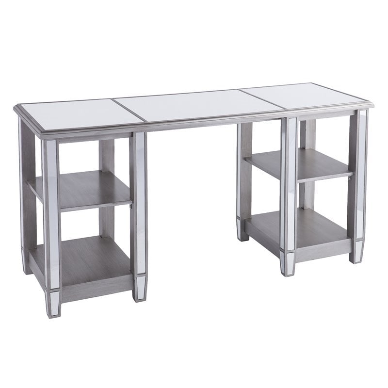 SEI Furniture Wedlyn Mirrored Writing Desk in Brushed Matte Silver