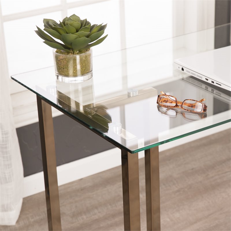 Holly and Martin Haxor Modern Glass Top Writing Desk in Champagne