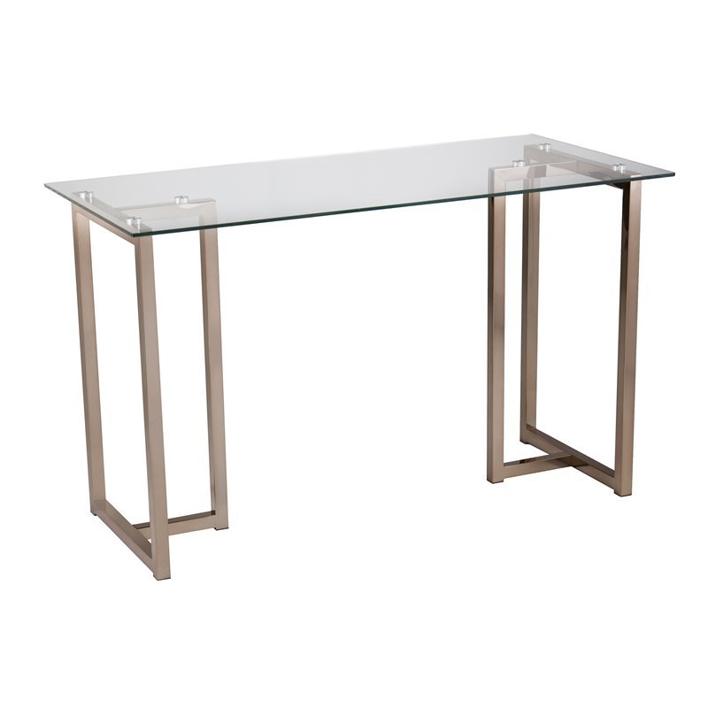 Holly and Martin Haxor Modern Glass Top Writing Desk in Champagne