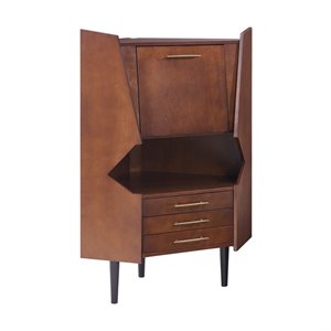 SEI Furniture Larson Mid Century Corner Bar Cabinet in Dark Tobacco