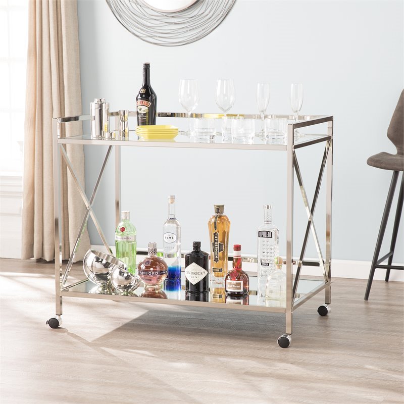 SEI Furniture Maxton Glam Bar Cart in Polished Silver
