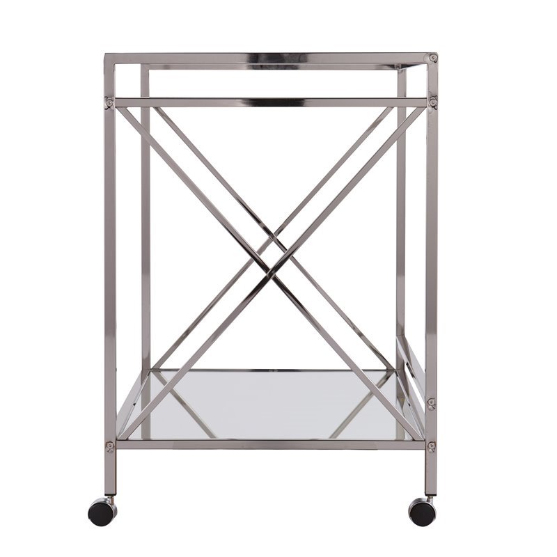 SEI Furniture Maxton Glam Bar Cart in Polished Silver
