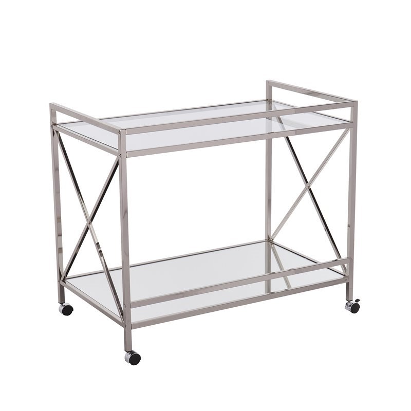 SEI Furniture Maxton Glam Bar Cart in Polished Silver