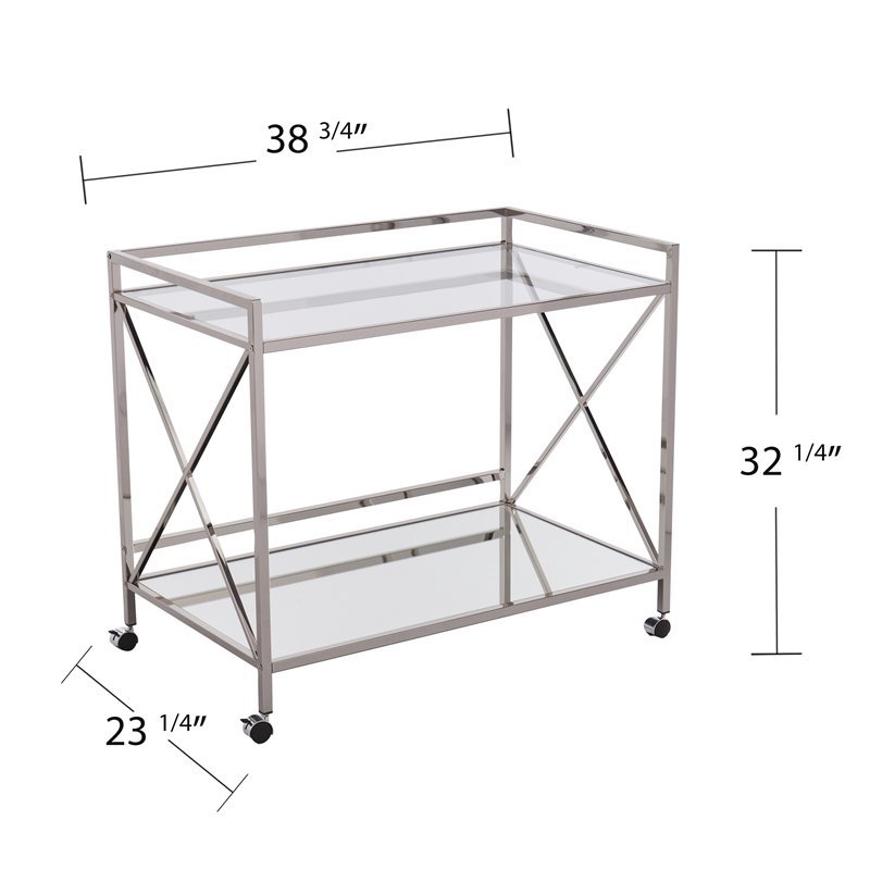 SEI Furniture Maxton Glam Bar Cart in Polished Silver