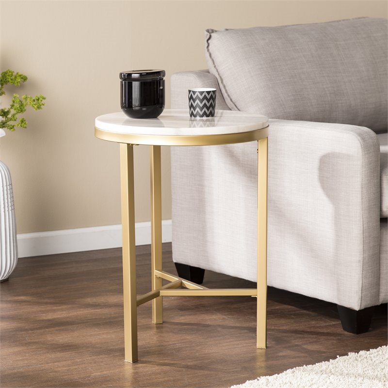 SEI Furniture Garza Ivory Marble Top Side Table in Champagne