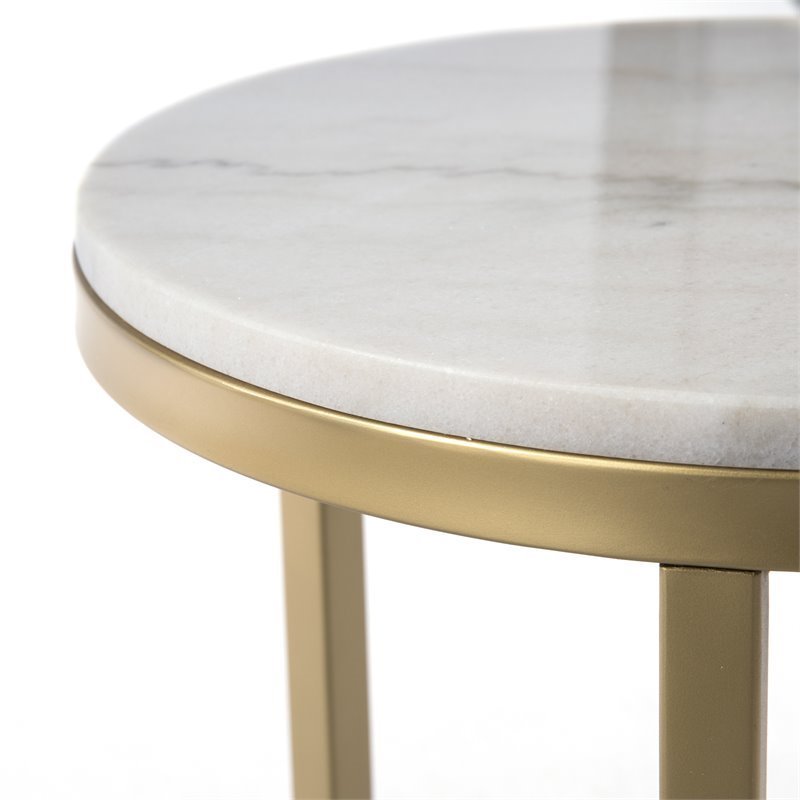 SEI Furniture Garza Ivory Marble Top Side Table in Champagne