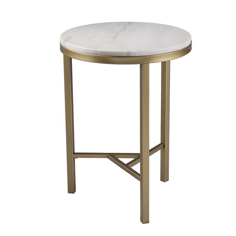 SEI Furniture Garza Ivory Marble Top Side Table in Champagne
