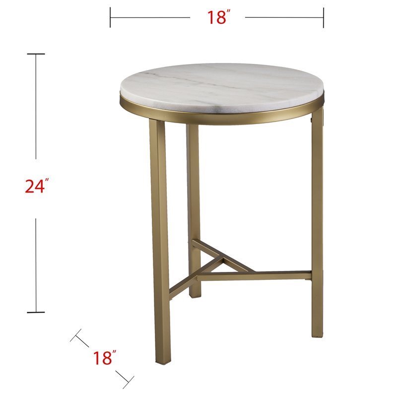 SEI Furniture Garza Ivory Marble Top Side Table in Champagne