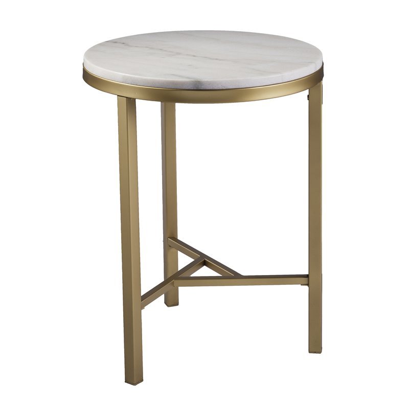 SEI Furniture Garza Ivory Marble Top Side Table in Champagne