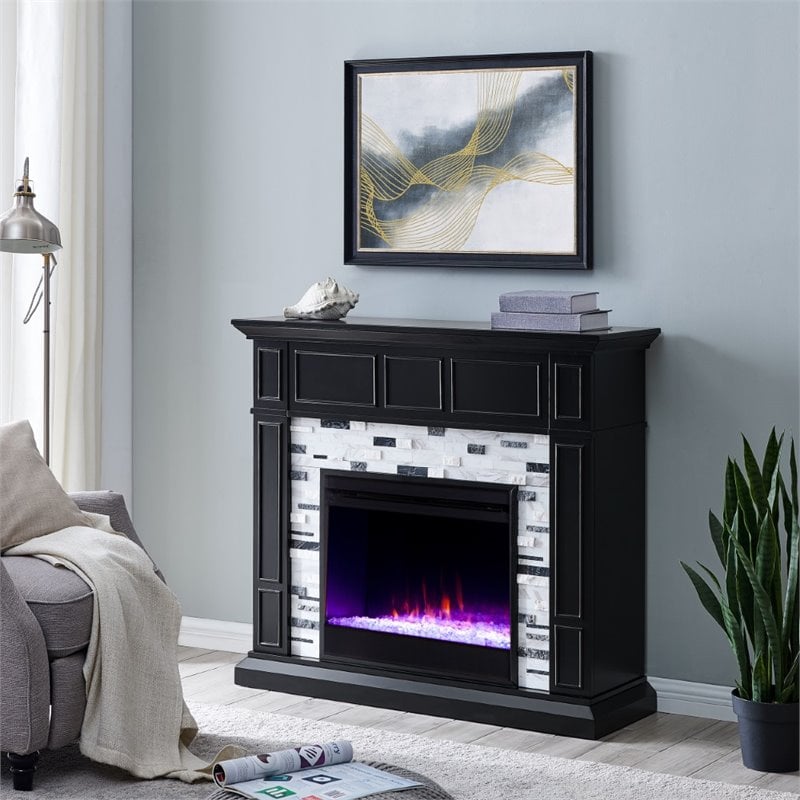 SEI Furniture Drovling Marble Color Changing Electric Fireplace in Black