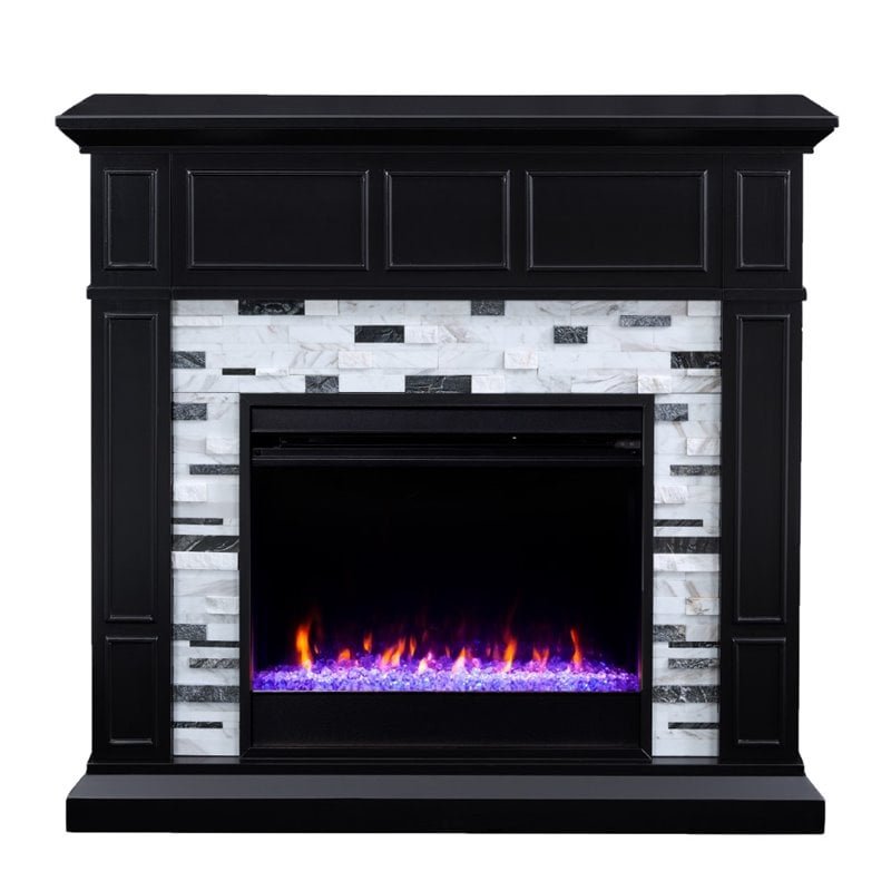 SEI Furniture Drovling Marble Color Changing Electric Fireplace in Black