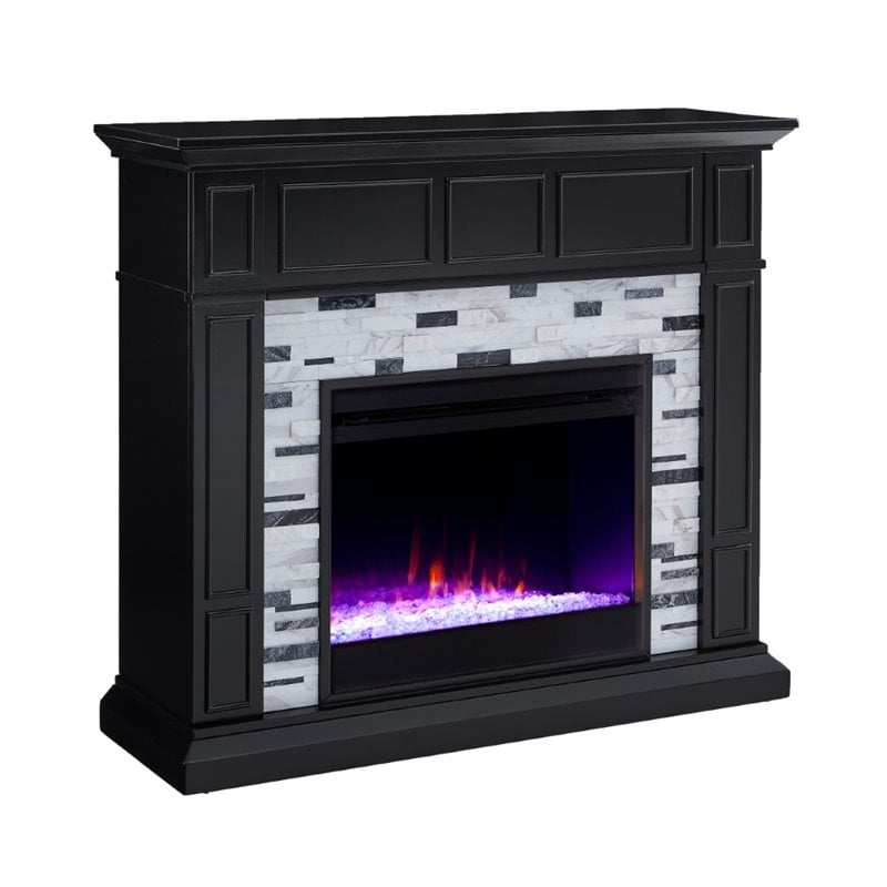 SEI Furniture Drovling Marble Color Changing Electric Fireplace in Black