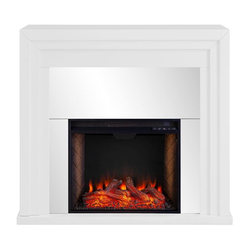 SEI Furniture Stadderly Mirrored Electric Fireplace in White