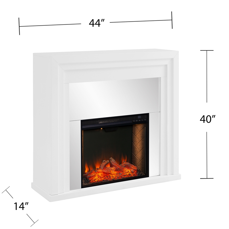 SEI Furniture Stadderly Mirrored Electric Fireplace in White