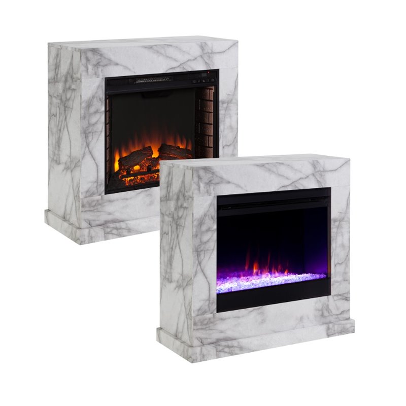SEI Furniture Dendale Faux Marble Electric Fireplace in White
