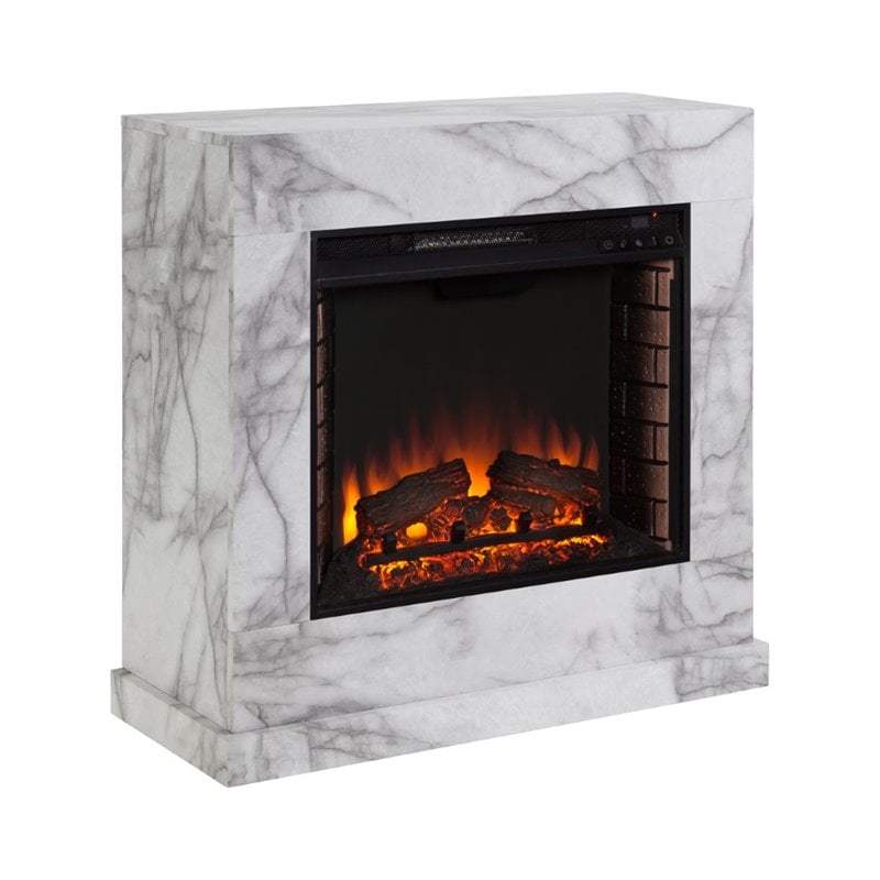 SEI Furniture Dendale Faux Marble Electric Fireplace in White Cymax