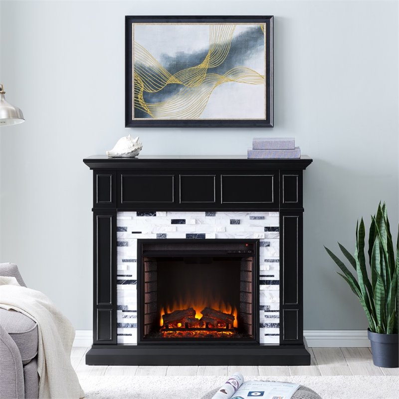 SEI Furniture Drovling Marble Electric Fireplace in Black