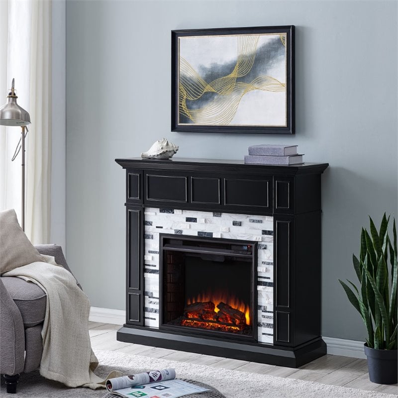 SEI Furniture Drovling Marble Electric Fireplace in Black