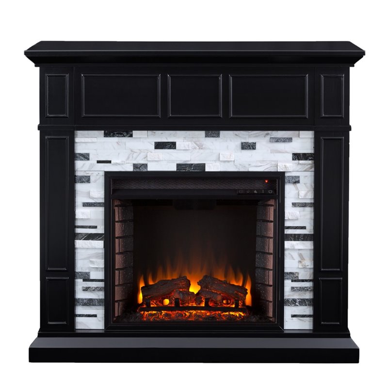 SEI Furniture Drovling Marble Electric Fireplace in Black