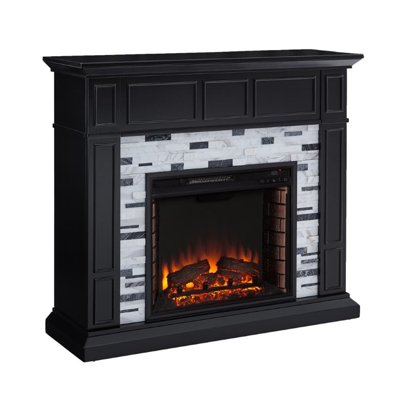 SEI Furniture Drovling Marble Electric Fireplace in Black